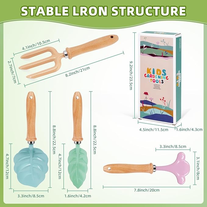 Kids Gardening Tools Set - 4pcs Wheelbarrow Set for Kids with Shovel Rake Leaf Rake Summer Outdoor Yard Digging Weed Toys Easter Birthday Gifts for Boys Girls Age 2 3+ Years (4 White)