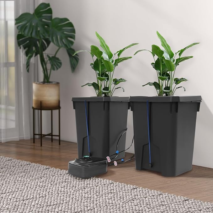2Pcs Deep Water Culture Bucket System 7 Gallon Hydroponics Growing System Kit with Flippable Inspection Cover Recirculating Drip Garden System with Air Pump&ampClay Pebbles for Indoor Outdoor Plant