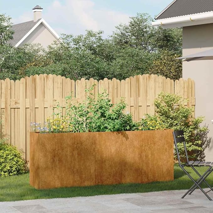 78.7 Steel Raised Garden Bed 31.5 H Outdoor Planter Rust Patina Open Bottom
