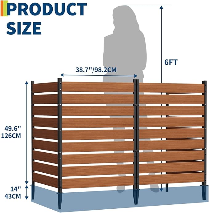 49 h x 38 w (2 Panels) Wood-Plastic Composite Privacy ScreenTrash Can Fence Air Conditioner Fence Wood Fence PanelIdeal Outdoor Privacy Wall Pool Equipment EnclosureTeak