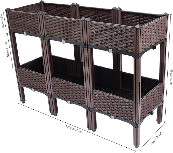 Gdrasuya10 Square Raised Garden Bed Kit Self-Watering Plastic Planter Vegetables Planting Bed Box Raised Beds for Fruits Potato FlowersHome Indoor Outdoor All Weather(3+3 Grids)