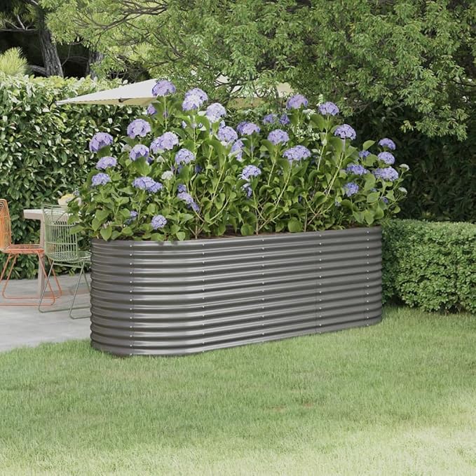Garden Raised BedGarden Raised Bed Planter Box Vegetable Trellis for Growing Flowers Porch and Fruits Herbs Powder-Coated Steel 88.2X31.5X26.8 Gray