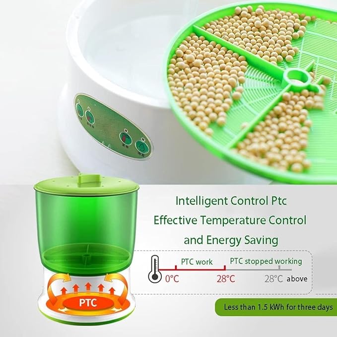 Automatic Sprouter Bean Growing Machine Seed Sprout Maker with PTC Heating 360° Sprinkler Seed Sprouter Kit Large Capacity Seed Grow Cere