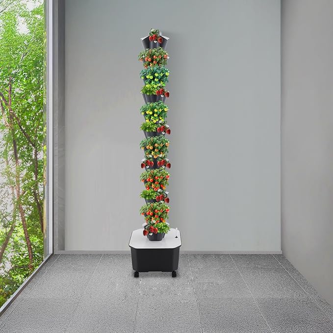 12 Tier 60 Holes Hydroponics Growing System Kit Vertical Hydroponic Tower Indoor Gardening Kit for Vegetables Herbs Fruits Home &amp Greenhouse (Grey)