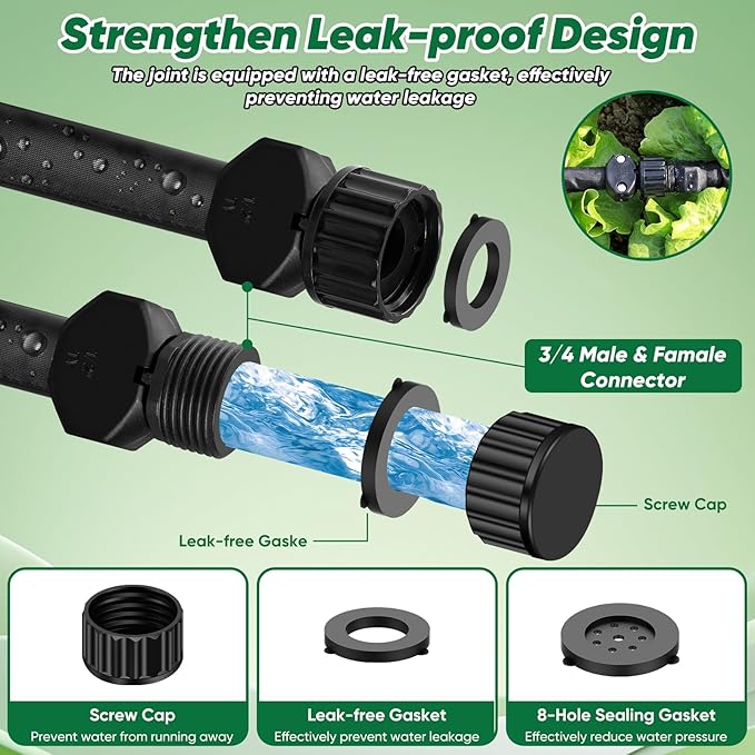 Soaker Hose 50 ft Garden Hose With Drip Irrigation System 1/2 Linkable Consistent Drip Irrigation Hoses Leakproof Design Water Hose Save 80% of Water for Garden Farm Orchard Plantation