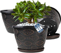 3 Pack Flower Pots Outdoor 11 Inch Plant Pots Indoor Large-Plastic-Plant-Flower-Planters-Pots with Drainage Hole &amp Tray Modern Decorative Garden Pot with Saucer(Brown)