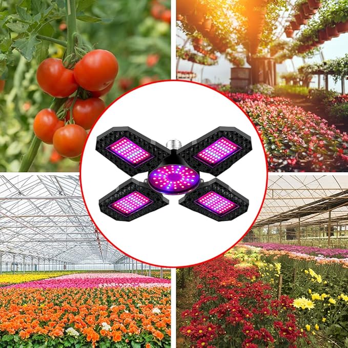 2Pack 200W LED Plant Light E26/E27 Deformable Full Spectrum Grow Lamp 100-277V Greenhouse Tent Hydroponics 4 Adjustable Panels Red Bule Indoors Growth Box Fill Lighting for Gardening Vegetables Potted