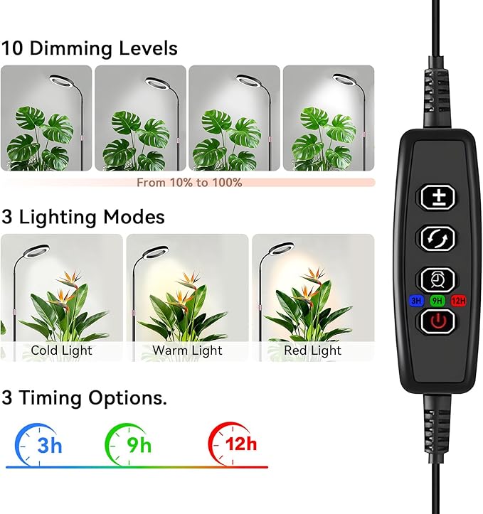 Grow Lights for Indoor Plants Full Spectrum Plant Lights with 23.5-67 Adjustable Height Stand 3 Growing Modes with Timer 3/9/12H Dimmable Halo Grow Lights for Large Tall Plants