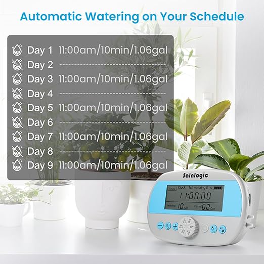 Sainlogic Automatic Plant Waterer for 15 Potted Plants Smart Self Watering System with Humidity Monitor DisplayDeep Root Irrigation IP64 Programmable Timer for Vacation Travel Indoor Garden
