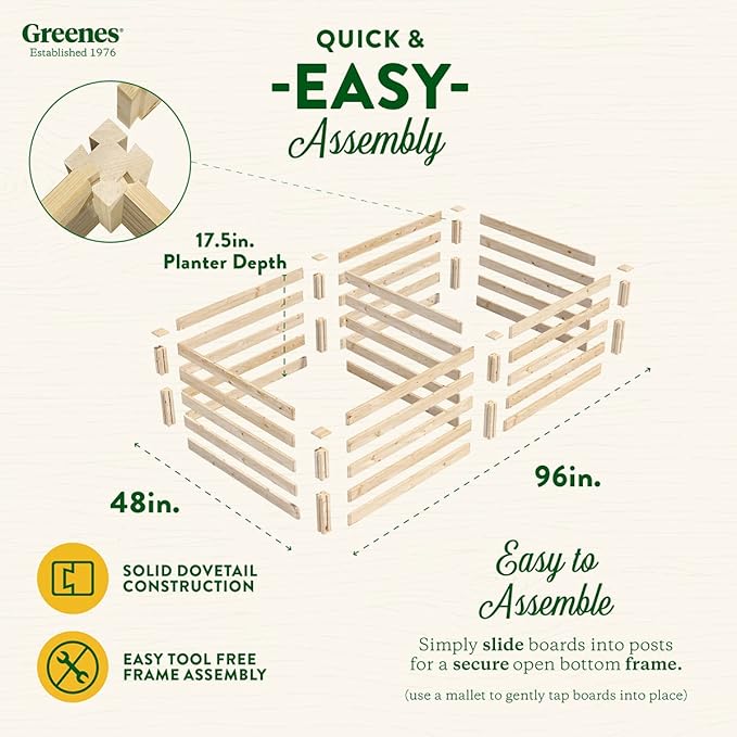 Greenes Fence Original Pine Raised Garden Bed 4' x 8' x 17.5 - Made in USA with American Pine