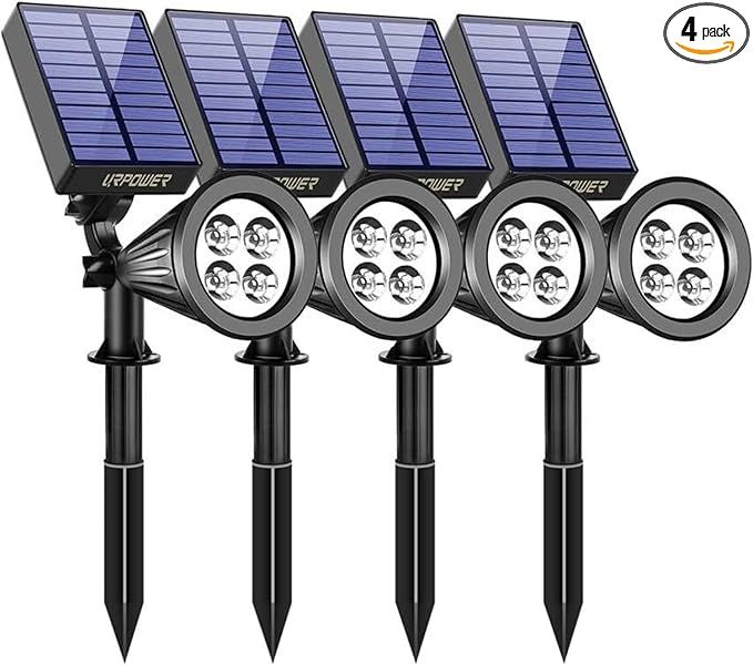 URPOWER Solar Lights Outdoor 2-in-1 Waterproof Adjustable Solar Spotlights Outdoor Wall Light Dusk-to-Dawn Solar Powered Landscape Lights for Backyard/Garden/Pathway/Pool/Porch (4Pack Cool White)