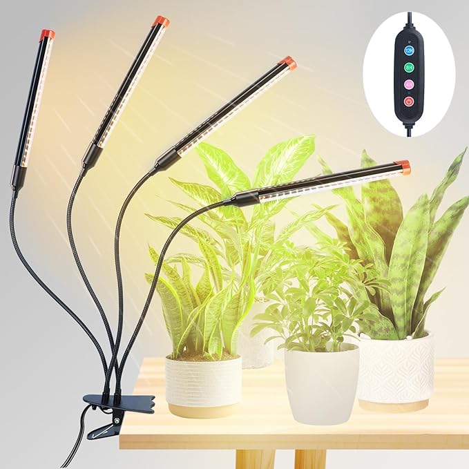 4Head Strong Clip Grow Lights for Indoor Plants Seed Starting Bonsai 4/8/12/16/20H Timer 36 Watt Power Draw NO Need Adapter Bright and Big Coverage Best Gift for Plants Lover