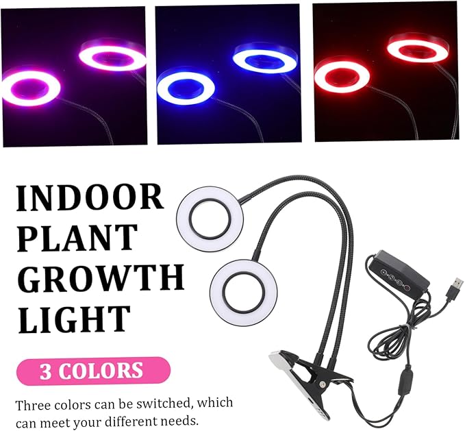 Adjustable LED Plant Growth Lamp Timer Dual-Head Clip-On Light for Indoor Use 5V Greenhouse Growing Light for Vegetables and Flowers