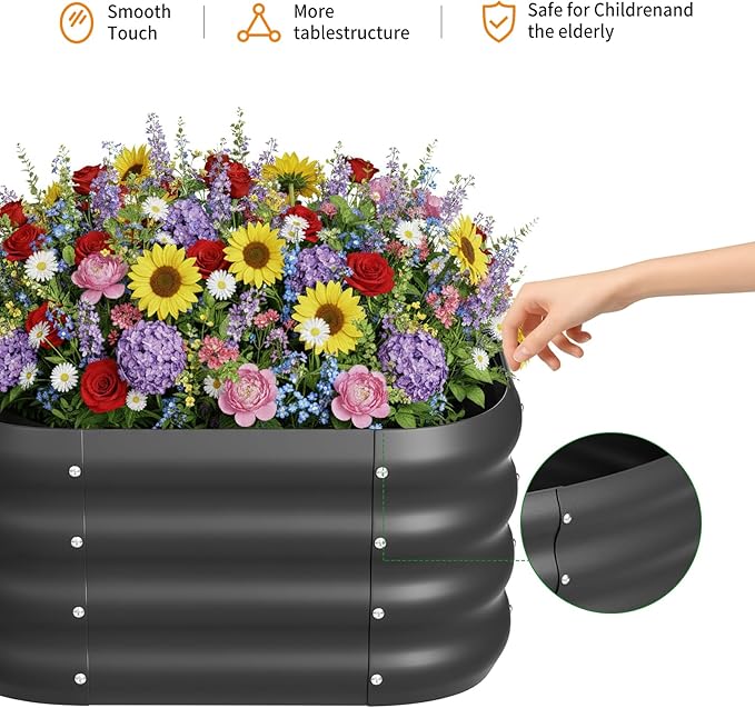 2-Pack 2x1ft Galvanized Raised Garden Bed Outdoor Planter Bed Metal Planter Box for Gardening and PlantingSquareBlack