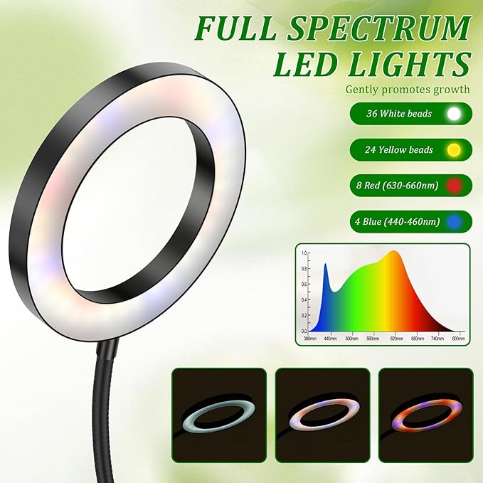 Grow Light for Indoor Planting Full Spectrum 1.70m Planting Light with 360° Neck 3 Mode and 10 Dimmable Level 3/9/12H Timer 72 LED Height Adjustable Grow Lamp for Windowsill Bookshelf Corner