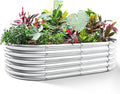 Land Guard Galvanized Metal Raised Garden Bed Kit 8x4x1.5ft Large Planter Boxes Outdoor Oval Gardening Box Patio Garden Planter Box for Vegetables (Silver)