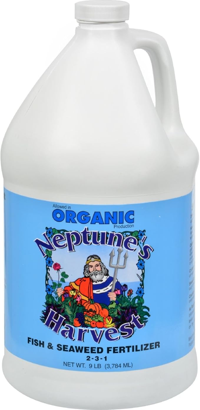 Neptune's Harvest Fish &amp Seaweed Liquid Fertilizer (2-3-1) - 1 Gallon Bottle - Plant Food for Garden - Indoor &amp Outdoor Organic Plant Fertilizer for Vegetables Flowers Fruit and Lawns