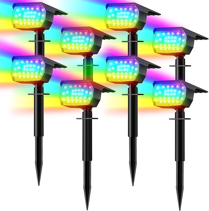Color Changing Solar Spot Lights Outdoor 8 Pack&amp Solar Spot Lights Outdoor 8 Pack 57 LED Cool White