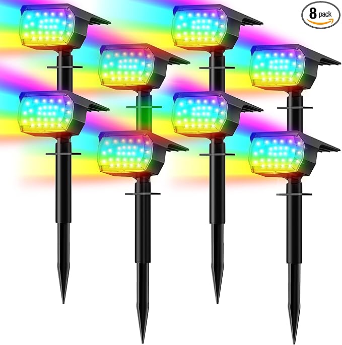 LANSOW Solar Spot Lights Outdoor Color Changing [7 Modes/8 Pack] Christmas Landscape Spotlights Solar Lights Outdoor Waterproof Solar Powered Flood Lights for Outside Yard Garden Pathway