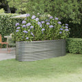 Garden Raised Planter Raised bedsGalvanized PlanterFlower BedTroughMetal PlanterRaised Garden BedBed Powder-Coated Steel 88.2x31.5x26.8 Silver