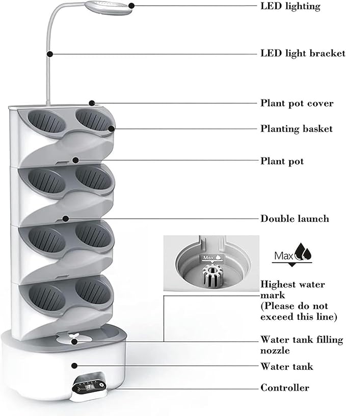 System of Hydroponic Culture 8 Capsules 4 Floors Herbal Garden Kit for Interiors with Growth LED Light and Touch Screen Bonsai Pots for Herbs Fruits and Vegetables
