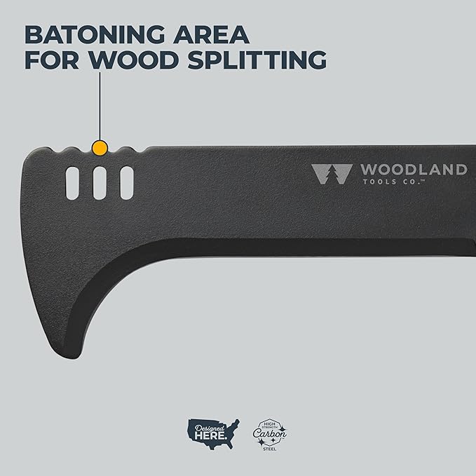 Woodland Tools Super Duty Brush Axe – 9 Inch Curved Blade with Triple Pinned Full Tang Long Handle Batoning Spine and Ballistic Nylon Sheath – Manual Tool for Brush Clearing and Trail Work