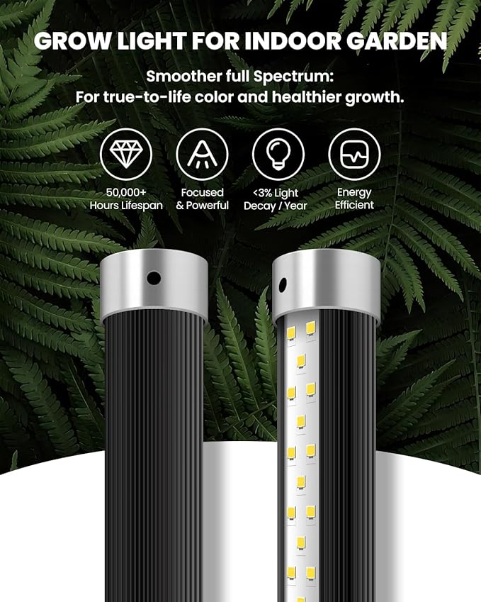 SJZX 4FT Grow Light for Indoor Plants Full Spectrum 150° Wide Beam with 660nm Red Light High CRI 97 Plant Light for Home Garden Herb Succulent Standing &amp Hanging Use