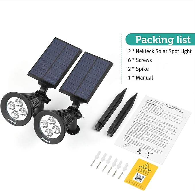 Nekteck Solar Lights 2-in-1 Solar Spot Lights Outdoor Waterproof Solar Powered Landscape Spotlights Bright and Dark Sensing Auto On/Off for Yard Pathway Garden Driveway (2 Pack Warm White)