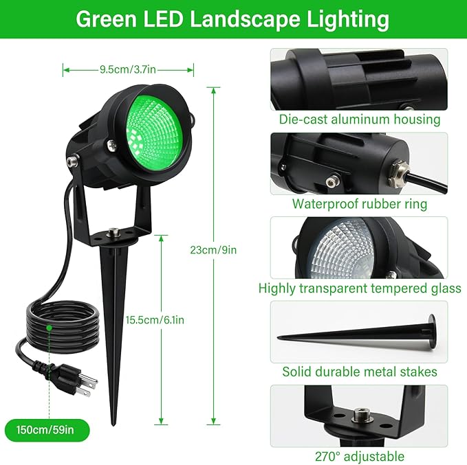 Green Outdoor LED Spot Lights for Yard &amp Garden – 12W Landscape Lighting Christmas &amp Holiday Decor Adjustable Beam4Pack