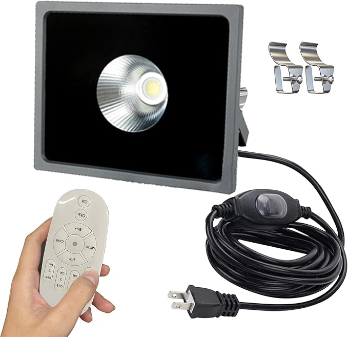 Kiven LED Indoor/Outdoor Waterproof Spotlight 7W Aluminum Porch Light with 9.84 FT Plug-in Cord and Remote Control Dimmable Plug in Accent Light with Vinly Siding Hooks for PlantsGardenPorch
