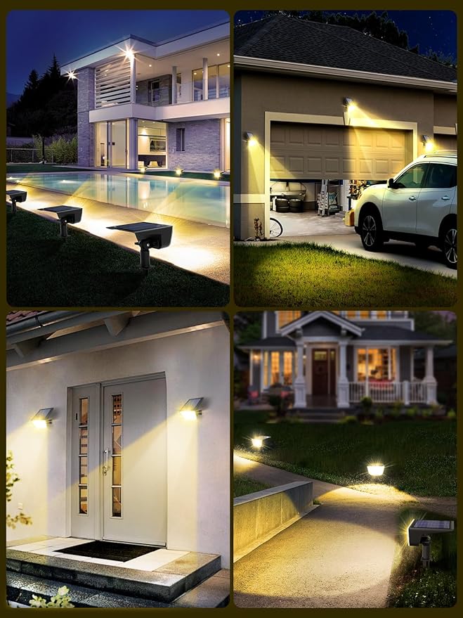 Solar Spot Lights Outdoor Ultra Bright Solar Garden Lights Warm White IP68 Waterproof Landscape Spotlights 800LM 2700K for Yard Garden Wall Driveway 4 Pack