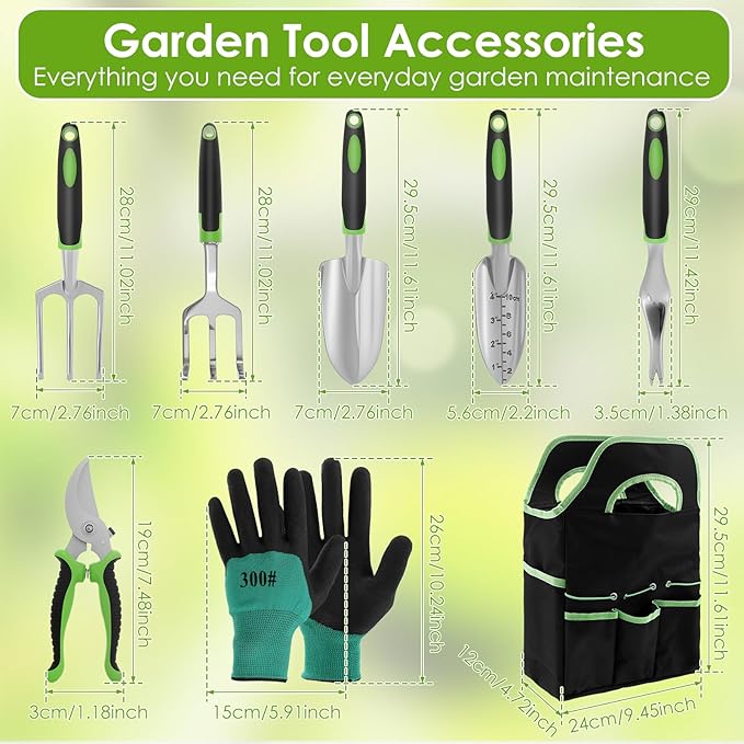 Gardening Tools Set of 8 Heavy Duty Garden Tool Set with Storage Bag Outdoor Hand Tools Gardening Tool Set with Non-Slip Rubber Grip Gardening Hand Tools for Planting Gardening Kit