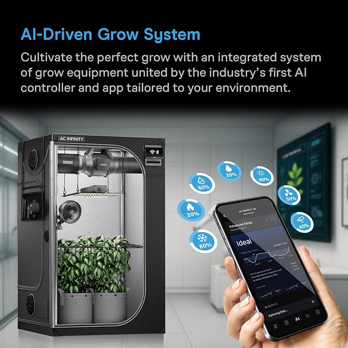 AC Infinity AI Grow System 2x2 1-Plant Kit w/Self-Learning AI Controller Dynamic Airflow &amp LM301H LED Lighting Control 2000D Mylar Tent w/Lab-Tested Reflectivity Largest Zippered Window
