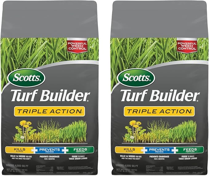 Scotts Turf Builder Triple Action1 - Weed Control Lawn Weed Killer Crabgrass Preventer and Grass Fertilizer for Lawns Covers 4000 sq. ft. 11.31 lb. (2-Pack)