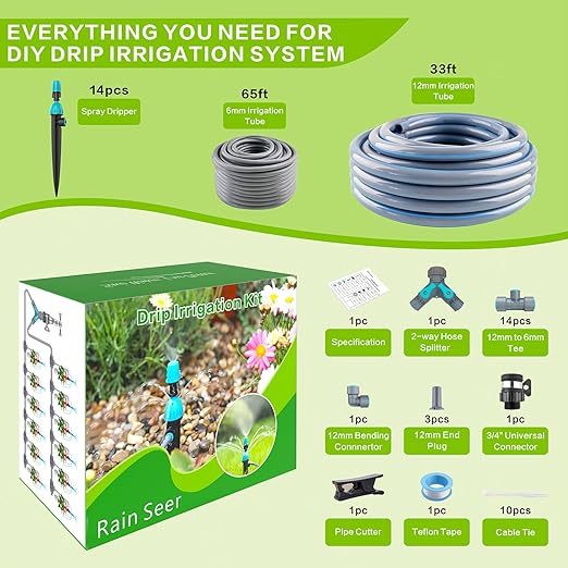 98FT Drip Irrigation System Kit with Quick-Connect Design Automatic Drip Irrigation Kits with Adjustable Nozzles Durable Hoses for Outdoor Plant Watering in Garden Greenhouse Patios
