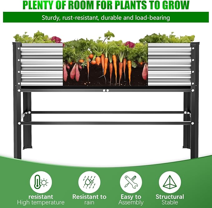 Doniks 2PCS Raised Garden Bed with Legs 48×24×32in Large Outdoor Metal Galvanized Garden Planting Box 600lb Capacity for Vegetables Lawn Green Flowers Fruits Terrace