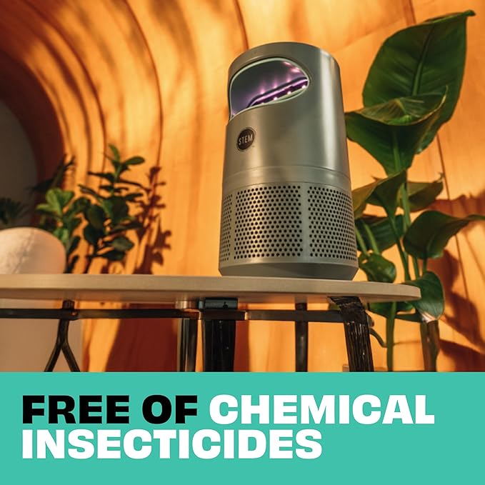STEM Flying Insect Fan Trap for Indoor Bug Control Attracts Mosquitoes Fruit Flies and House Flies Plug-in Fan with UV Light Starter Kit Includes 1 Device and 5 Glue Traps