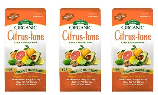 Espoma Organic Citrus-Tone 5-2-6 Natural &amp Organic Fertilizer for All Citrus Fruit Nut &amp Avocado Trees 4 lb. Bag. Promotes Vigorous Growth &amp Abundant Fruit - Pack of 3