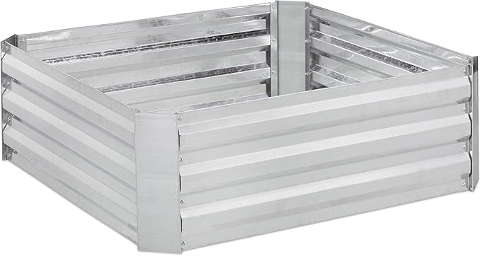 Relaxdays Raised Flowerbed Galvanised Metal for Flowers Vegetables HxWxD: 30x90x90 cm Plant Bed Silver Iron 30 x 90 x 90 cm