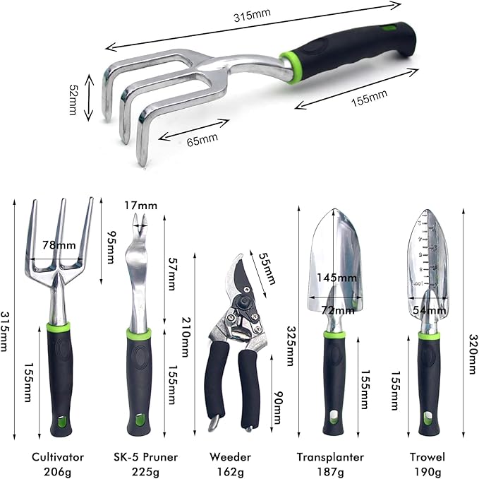 Garden Tool Set with Tote Bag 9-Piece Aluminum Hand Tools Including Pruning Shears Spade Rake &amp Gloves for Digging Weeding &amp Transplanting
