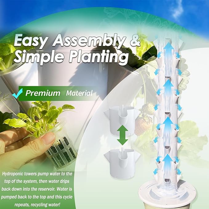 Hydroponics Growing System Tower with Hydrating Pump Outdoor Indoor Vertical Tower Smart Garden Kit for Fruits and Vegetables9Tier
