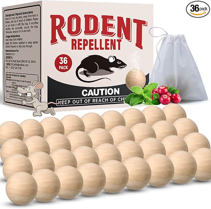 Rodent Repellent 36 Balls Mouse Repellent Indoor for House Car &amp Garage – Safe &amp Natural Peppermint Oil Moth Balls for Rodents Rat &amp Mice Repellent for Home Office &amp Outdoors