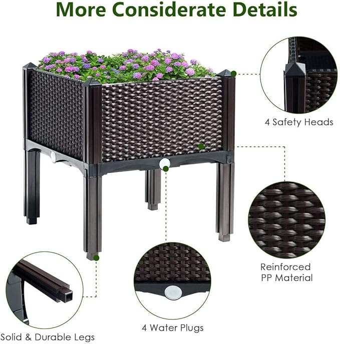 LDAILY LUARANE Raised Garden Bed Kit Outdoor Plastic Planter Box Set of 4 Elevated Garden Beds with Brackets Suitable for Garden Patio Balcony Dining Room