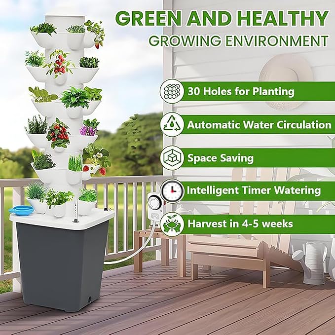 Hydroponic Growing System Kit Hydroponic Garden Tower with Pump System 5/6 Layers Indoor Vertical Hydroponic Garden Tower for Herbs Fruits and Vegetables(Size:6 Layers 18 Holes)