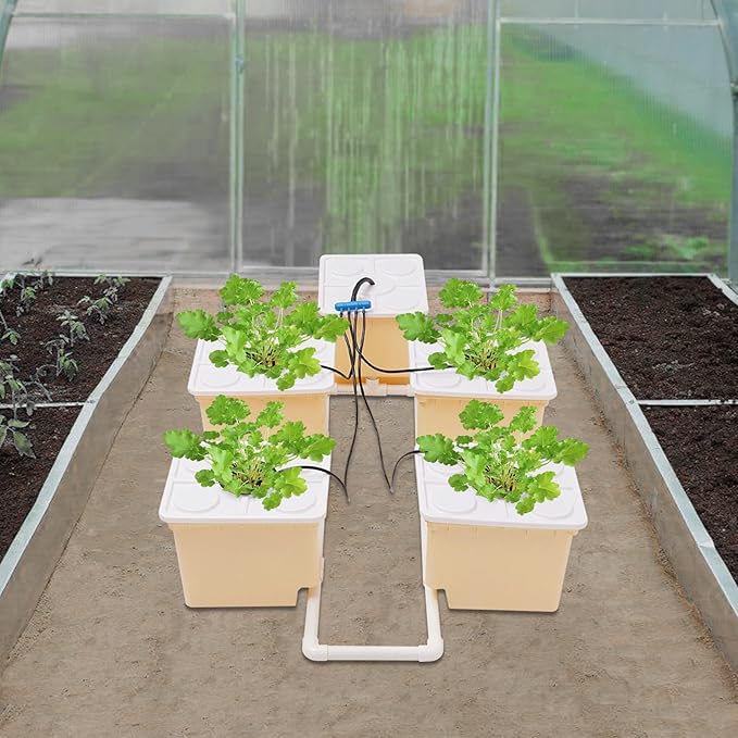 DWC Hydroponics Grow System with Top Drip Kit Plant Buckets Kit 3-Gallon Water Culture Recirculating Drip Garden System with Multi-Purpose Multi-Purpose Air Hose Air Pump and Air Stone