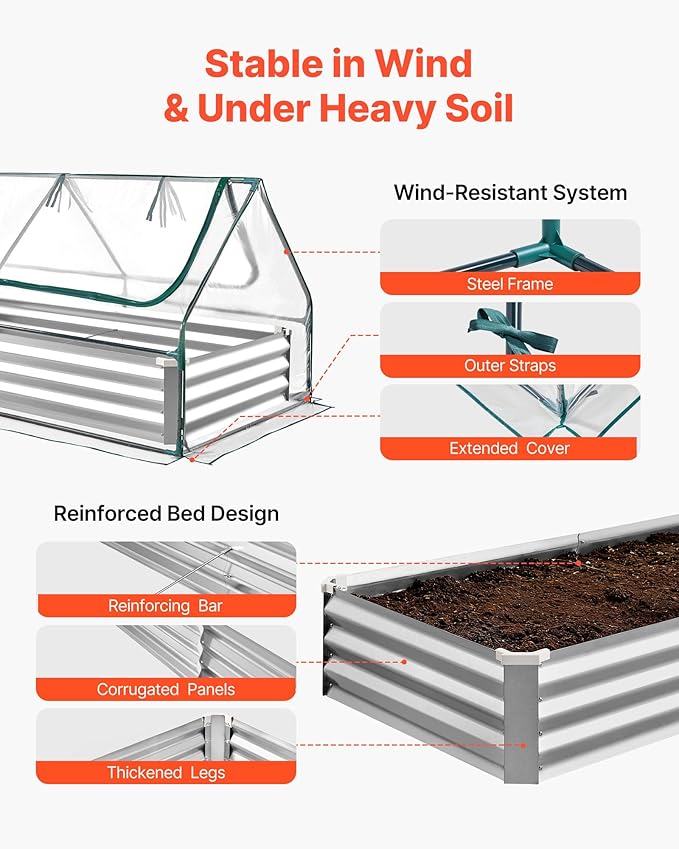 VEVOR 6x3x1FT Metal Raised Garden Bed with Greenhouse Cover Outdoor Galvanized Planter Raised Beds for Gardening for Vegetables Flowers and Fruit