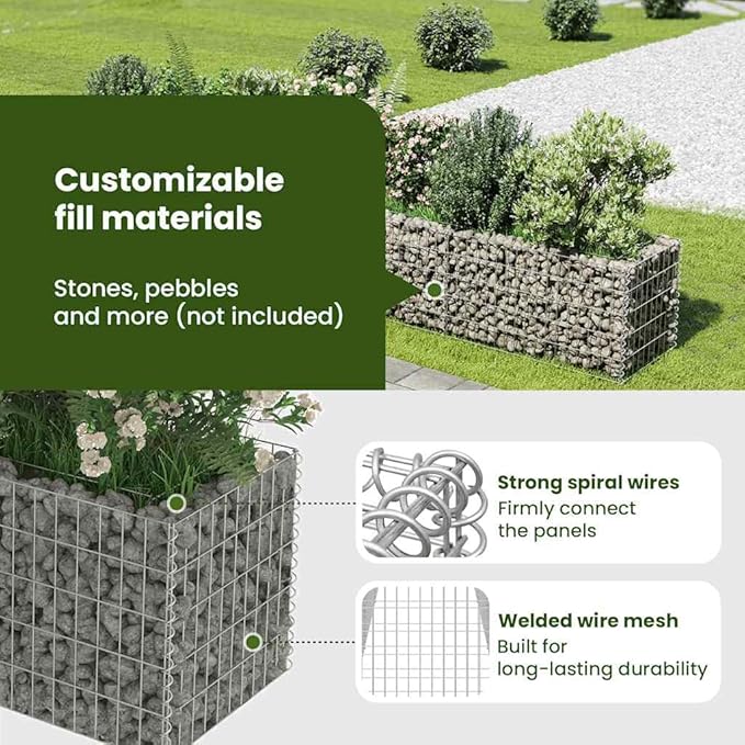 vidaXL Gabion Raised Bed Galvanised Steel 360x50x50cm Stone Basket Raised Bed
