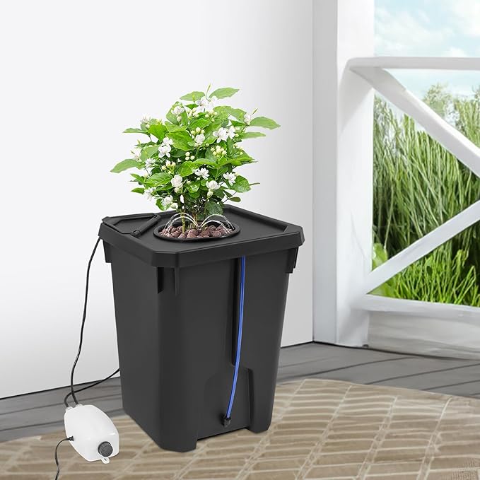 DWC Hydroponic Grow Kit with Ring Drip Irrigation 27L Square Bucket Hydroponic System 110V Quiet Operation (&lt45dB) Vegetable Hydroponic Planting Box for Indoor Gardening