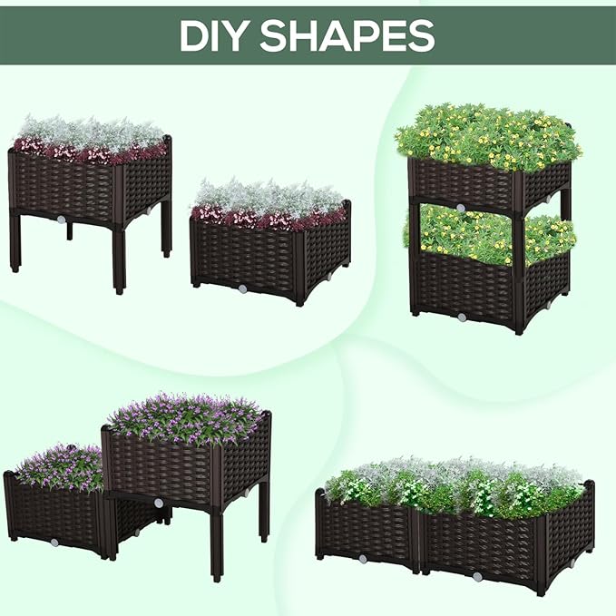 Dawn 2 Piece Raised Garden Bed with Legs Self-Watering Planter Box Raised Bed to Grow Flowers Herbs &amp Vegetables Gray