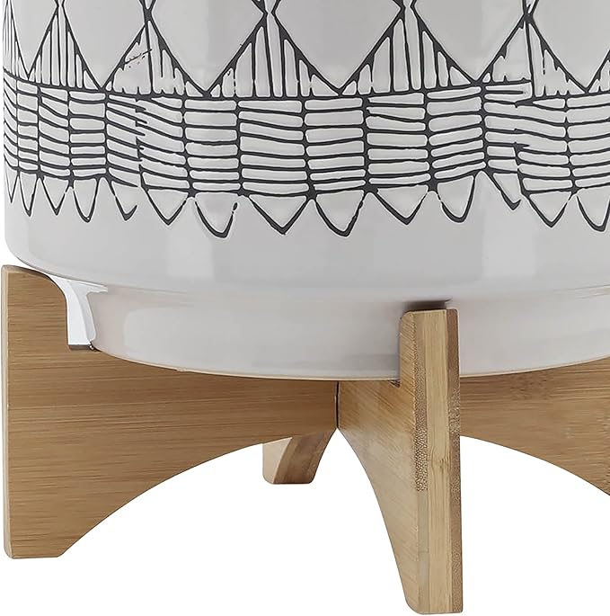 10 Planter ON Wooden Stand Gray